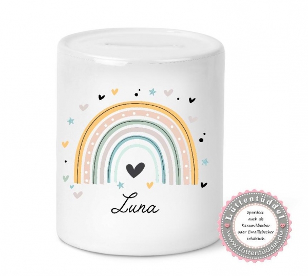 Spardose Keramik Regenbogen bunt personalisiert mit Name Kindergarten Geburt Taufe Kindergartenkind Einschulung Geburtstag von Lüttentüddel®